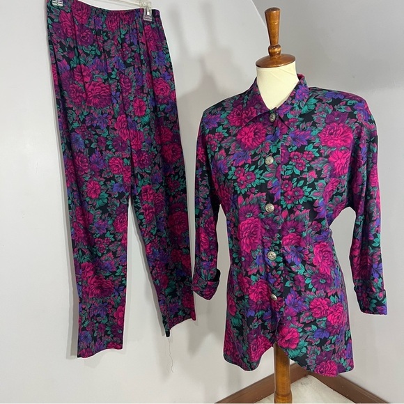 Vintage Justin Thyme Floral Co ord Set Colorful Pantsuit Spring Two Piece Set - Picture 3 of 10